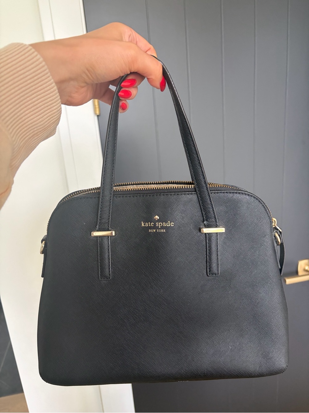 kate spade Black Saffiano Dome Satchel with Gold Hardware